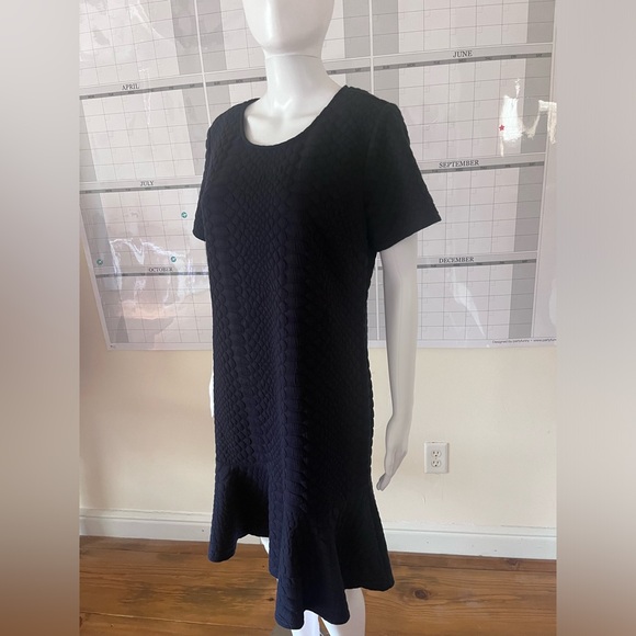 Sharagano navy blue lizard 🦎 scale puff print dress size 10 ruffle hem - Picture 6 of 8